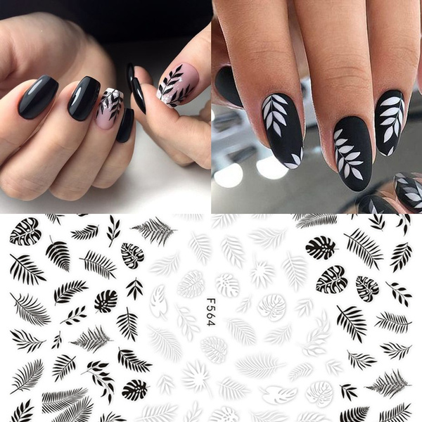 French Nail Art Stickers 3D Self Adhesive Nail Sticker Decals Flowers Ivy  Leaf Nail Sticker for Acrylic Nails Black White Nail Supply Manicure Tips Nail  Decorations Kits for Women Kids | Wish
