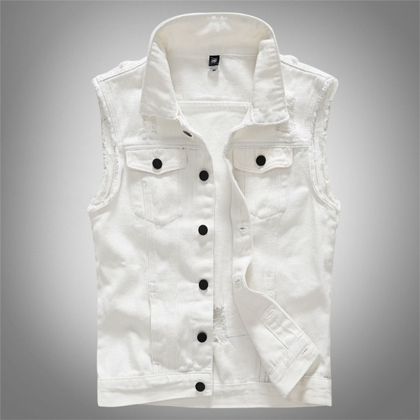Mens Denim Biker Waistcoat Womens White Gilet Jeans Vest Tops Shirt Ripped  Sleeveless Jacket Punk Rock Casual Plus Size | Wish