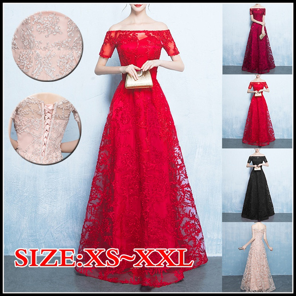Elegant Long Party Dress Off The Shoulfer Lace Embroidery Prom Formal ...