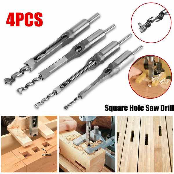 4pcs/SET Square Hole Saw Drill Bit Auger Mortising Chisel Carve Woodworking Tool 