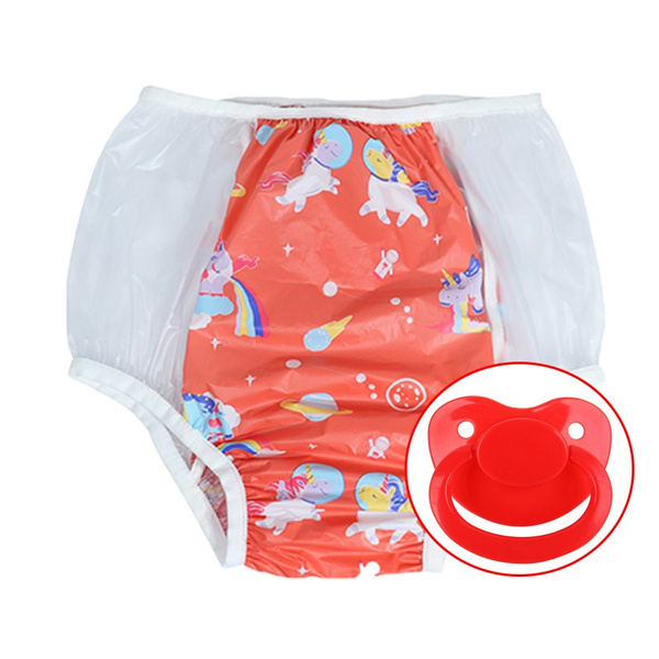 Ddlg Adult Incontinence Pull On Elastic Plastic Pants Plus 1 Pacifier Reusable Pvc Pants Abdl 8067