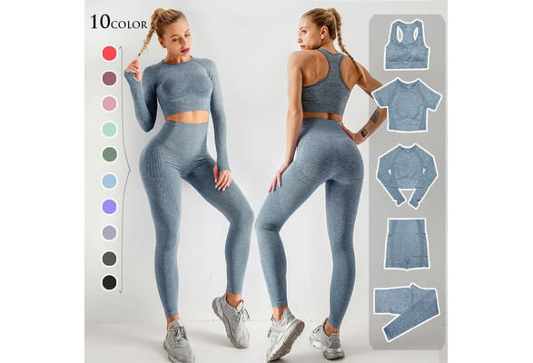 Seamless Women Yoga Set Workout Sportswear Gym Clothing Fitness Long Sleeve  Crop Top High Waist Leggings Sports Suits