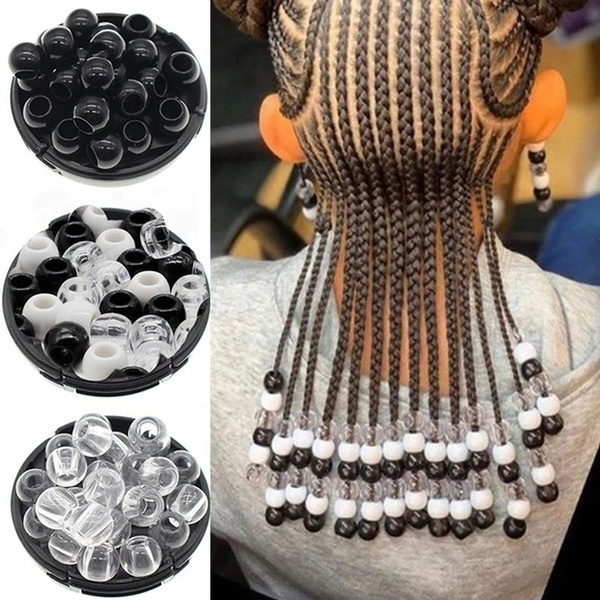 New Style African Wig Big Braids Dirty Braids Hair Accessories Hair  Extension Ring Jewelry, Plastic Black and White Transparent Beads Resin DIY  Plastic Hair Beads Woven Large Holes Hair Accessories Braids  10PCS/50PCS/100PCS/bag