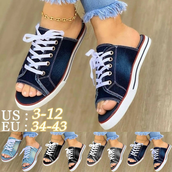 Nuevos zapatos de lona de primavera y verano para mujer, zapatillas planas,  mocasines de mezclilla, sandalias con punta abierta, zapatillas casuales  para mujer, zapatos bajos superiores 35-43 | Wish