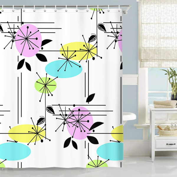 Abstract Retro Mid Century Shower Curtain 50s 60s Vintage Seamless Textures Modern Geometric Fabric For Bathroom Creative Art Cloth Set 60x72in Wish Abstract Retro Mid Century Shower, Mid Century Shower Curtain