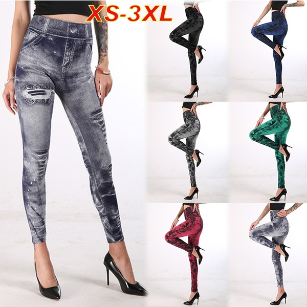Spring and summer new women's fashion Jeggings super elastic tight-fitting  imitation jeans Slim-free denim leggings