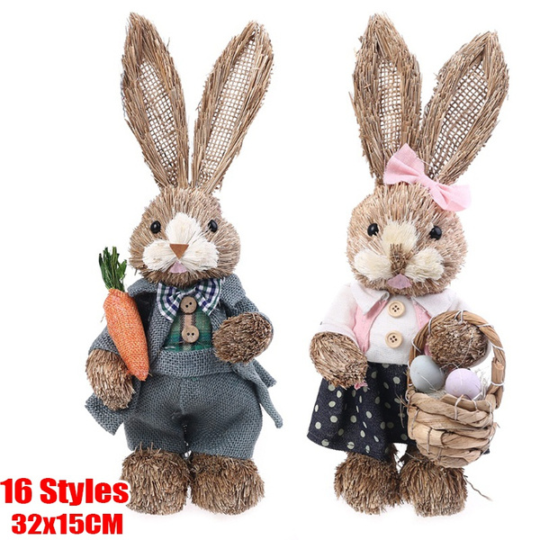 Standing straw rabbit with bow