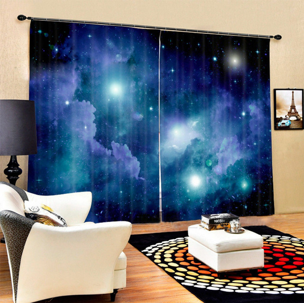 Universe Blue Starry Sky 3D Curtain Blockout Drapes Fabric Photo Print Window 