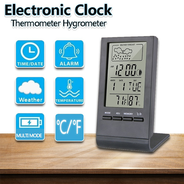 Electronic Digital LCD Desk Clock Temperature Humidity Monitor