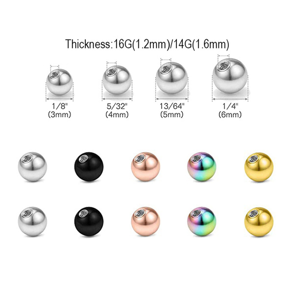 14G 1.6mm Bead Ball for Barbell Labret Bar Replacement Balls Round 16G 1.2mm 