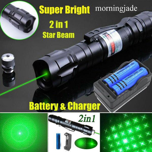 2PC 900 Miles Green Laser Pointer Pen Visible Beam 532nm Lazer+Charger+Battery 