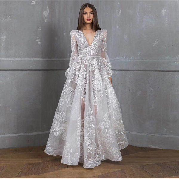 Elegant Wedding Dress Long Sleeve Lace Bridal Vestidos | Wish