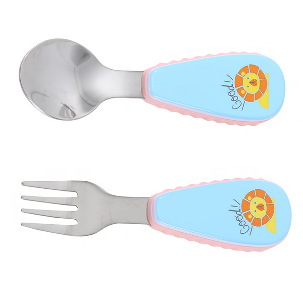 Baby Dishes Stainless Steel Spoon Fork Utensils Learning Eating