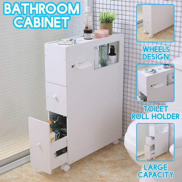 Slim Bathroom Storage Cabinet Toilet Storage Organizer w/ Slide