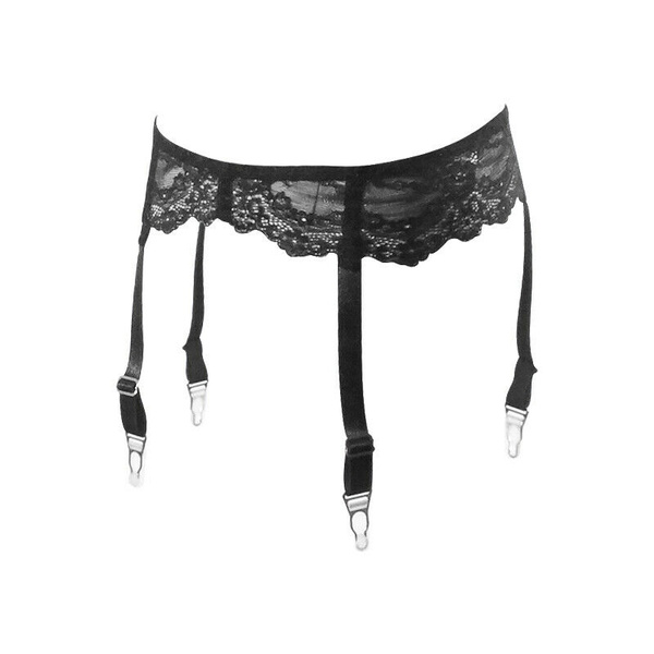 Womens Retro 4 Straps Suspender Belt Sheer Floral Lace Garter Belt ...