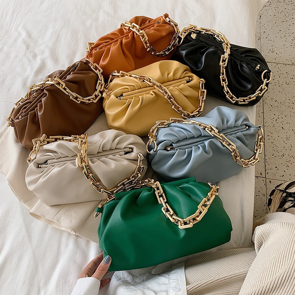 Women's Cloud Bag With Golden Chain, Trendy Fashion Shoulder Bag