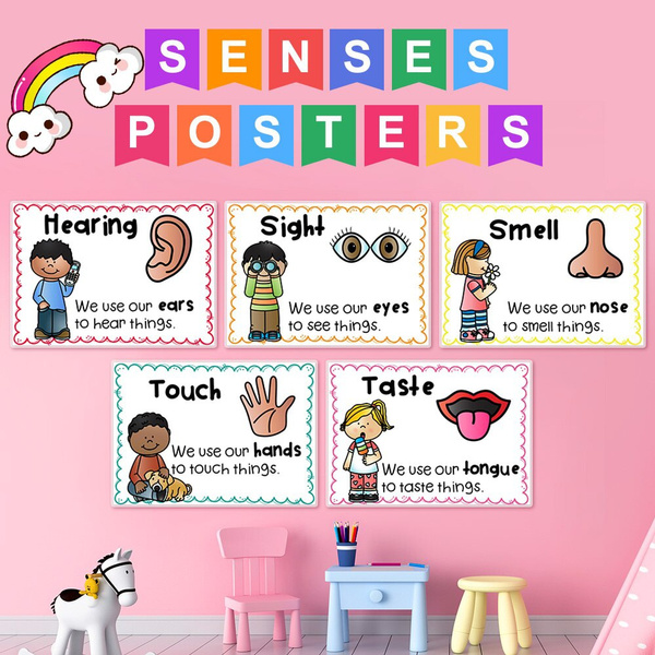 5 Pcs/set Five Senses Posters Classroom Decoration Organization Decor ...