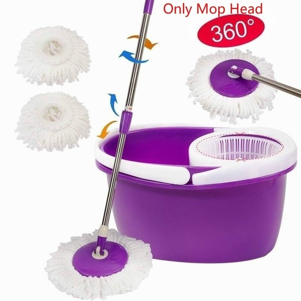 Easy Clean 360 Rotating Spin Magic Mop Micro Fiber Head Bucket Purple 