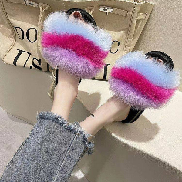 Wish hot sale fur slides