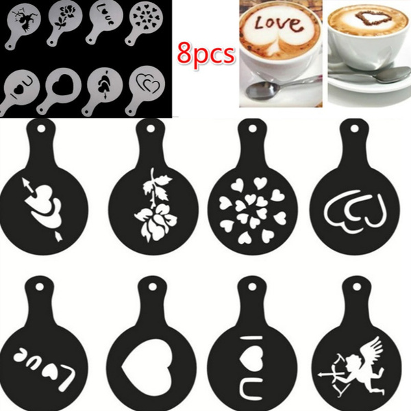 8/12/16Pcs/Set Printing Flower Mold Coffee Drawing Model Creative Cappuccino  Foam Spray Kitchen Accessories Plastic Cooking Tool