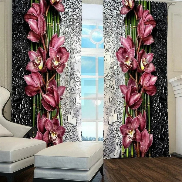 Flower Curtain Luxury 3D Window Curtain for Living Room Drapes 2 Panels 