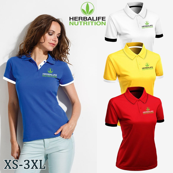 Women's Stand Collar Summer Shirts Ladies Sport Polo Herbalife Nutrition  Breathbale Short Tee Golf Tennis Lady T-shirts