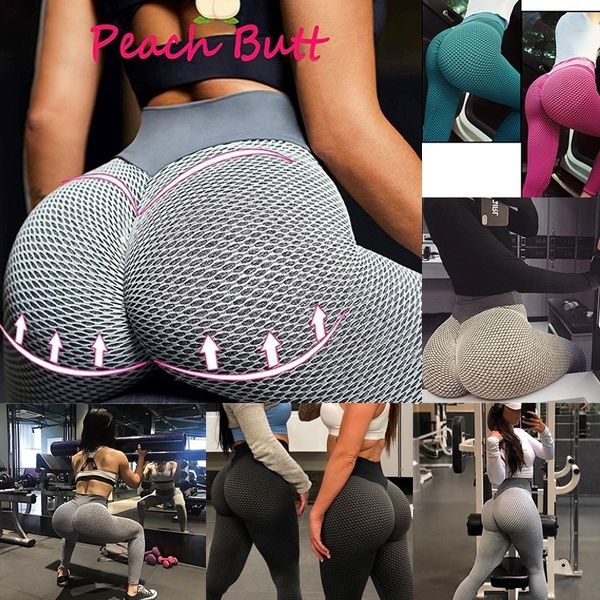 2021 New Women's Peach Hip Pants Yoga Sweatpants High Waist Yoga Pants  Belly Control Stretch Exercise Leggings Texture Booty Leggings
