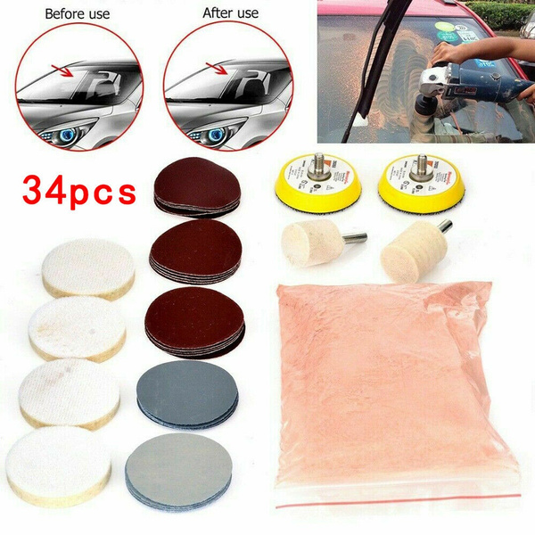 34X Deep Scratch Remover ,Glass Polishing Kit 8OZ Cerium Oxide And 2 Wheel  Pad