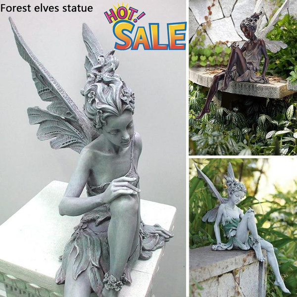 Unique Elves Sitting Fairy Statue Resin, Resin Garden Fairies Statues
