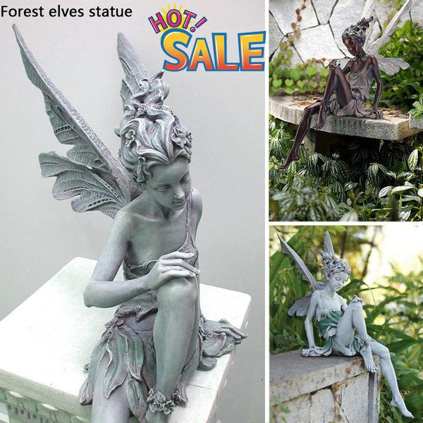 Unique Elves Sitting Fairy Statue Resin Sculpture Garden Ornament For Park Landscape Yard Decor New Wish Unique Elves Sitting Fairy Statue Resin, Resin Garden Fairies Statues