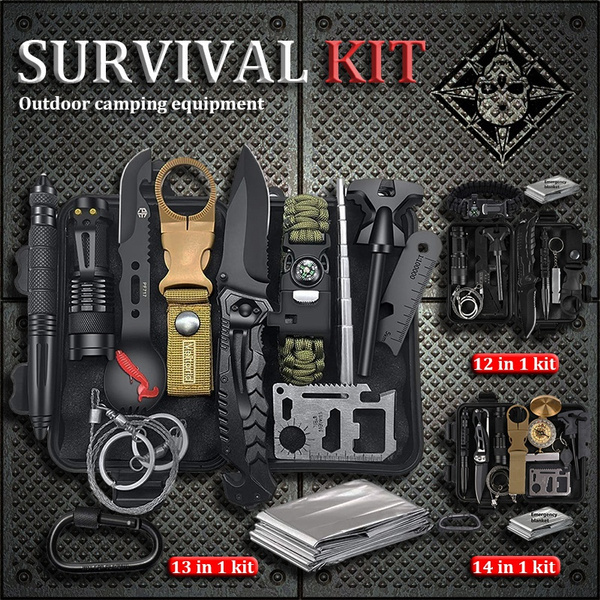 Outdoor camping survival kit Multifunctional portable camping hunting  equipment Military survival kit Contains SOS equipment such as knives,  lighters