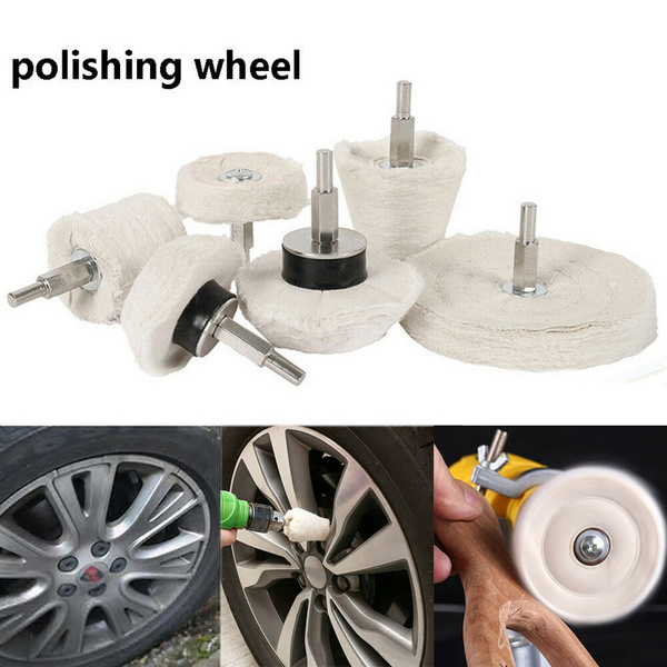 White Cotton Pad Polishing Buffing Wheel Rims Car Motorcycle Kit For Drill 6Pcs 