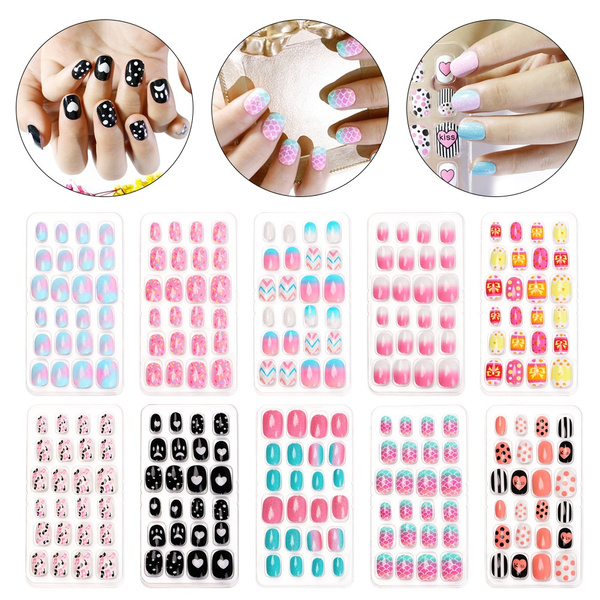 24pcs Detachable Child False Nails Wearable Fake Nails Kids Artificial ...