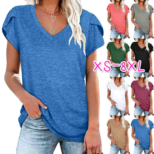 XS-8XL Summer Clothes Women's Fashion Casual Tops V-neck Short