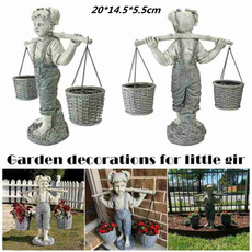 statuesfigure, Flowers, Yard, Garden