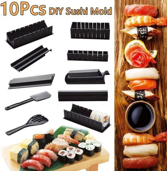 Sushi Making Kit for Beginners - Pack of 10 Plastic Sushi Maker Tool with 8  Sushi Rice