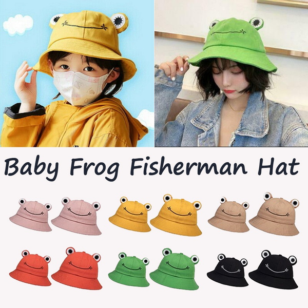 Summer cotton cute frog bucket hat men and women outdoor foldable fisherman hat