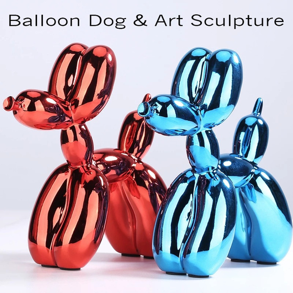 Black, 10x10x4cm LUOWAN Animals Figurine Resin Cute Shiny Balloon Dog Shape Statue Art Sculpture Figurine Craftwork Home Decor with Antiskid Mat Lucky
