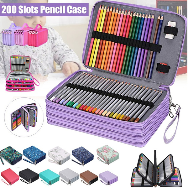 NEW 72/200 Slots Colored Pencil Case - PU Leather Handy Multi-Layer Large  Zipper Pen Bag with Handle Strap for Colored/Watercolor Pencils