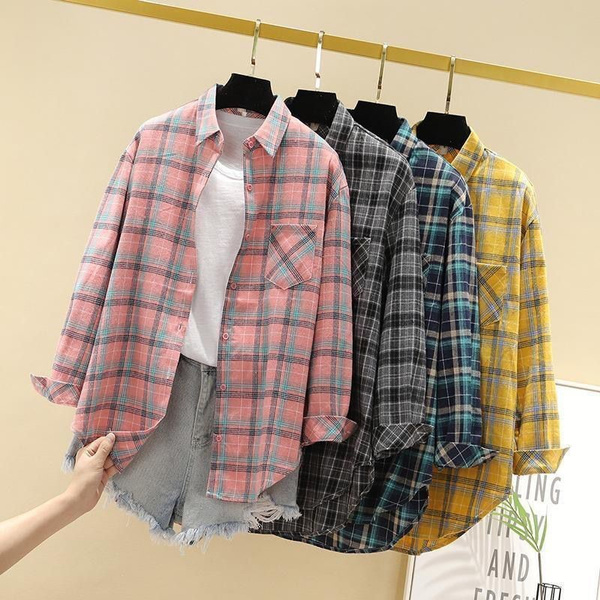 Checkered long sleeve outlet fashion