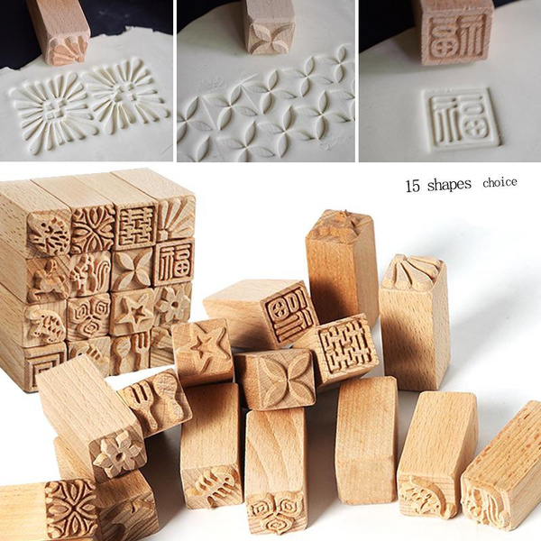 15 Shapes DIY Squirrel Hand Carved for Printing Decoration Clay Pottery  Stamps Wooden Seal Flower Handmade