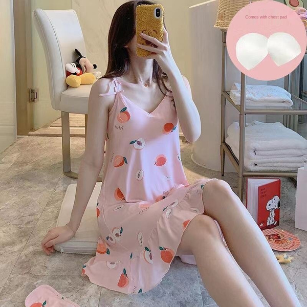 Pajamas with chest pad, summer Korean style suspender dress, cute