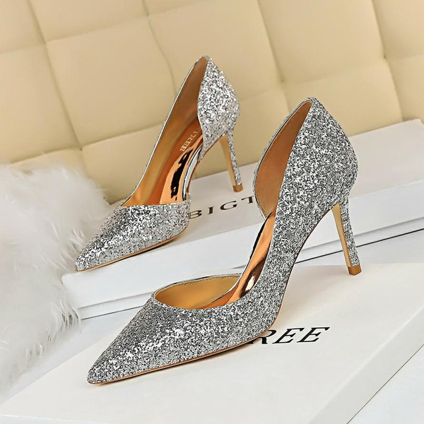 BIGTREE shoes New Women Pumps Sexy High Heels Gold kitten heels Sliver ...