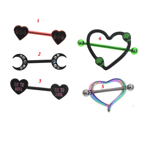 1Pair steel heart nipple piercing set 14G crystal nipple piercing bar lot Breast ring pack