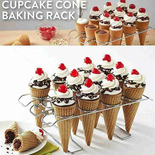 Steel Ice Cream Holder Baked Cone Display Rack Cupcake Tray 