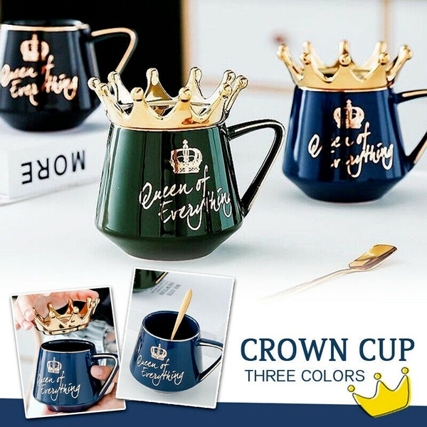 CERAMIC Crown Themed Coffee Mugs with Spoon Queen of Everything Cup for Gifts
