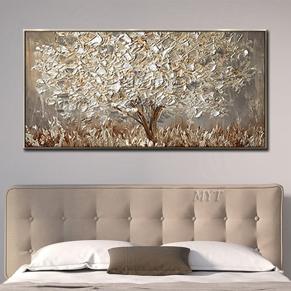 NEWEST Gold Silver Unframed Wall Painting Gold Tree Oil Painting on