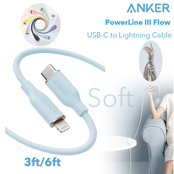 Anker Powerline III Flow, USB C to Lightning Cable for iPhone 13/13 Min/13  Pro/13 Pro Max/12 Pro Max / 12/11 / XS/XR / 8 Plus, AirPods Pro, (3ft /  6ft) [MFi Certified]
