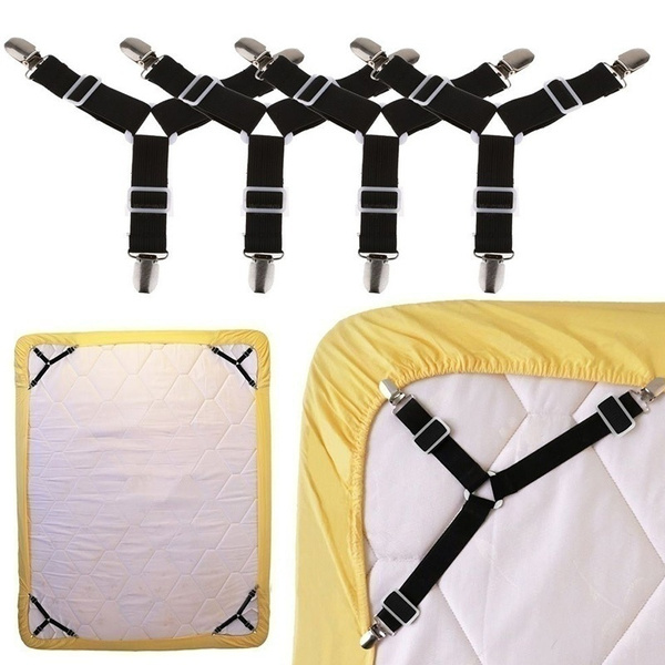 Bed Sheet Fasteners Adjustable Triangle Elastic Suspenders Gripper Holder Straps  Clip for Bed Sheets Mattress Cover