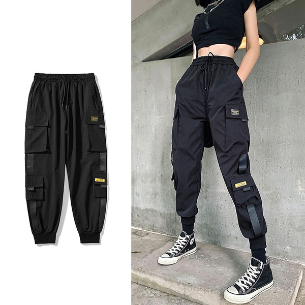 Streetwear Black Pants Women Korean Style Elastic Waist Sweatpants